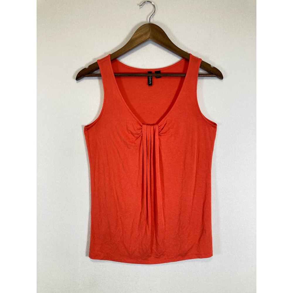 Vibrant Pleated Relativity Women Size S Orange V-Neck Sleeveless Tank‎ Top
